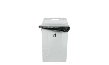 a white trash can with the lid open