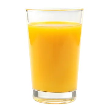 a glass of orange juice on a white background
