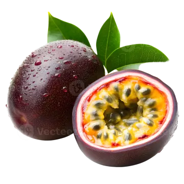 a passion fruit cut in half on a white background
