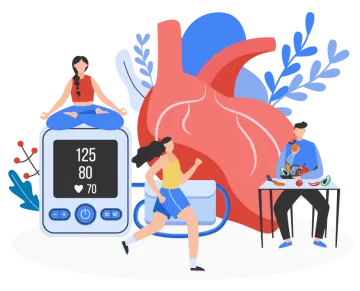 an illustration of two people sitting in front of a heart