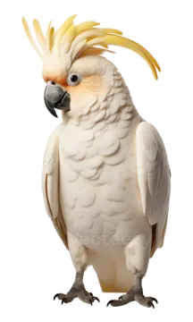 a white parrot with yellow feathers on its head