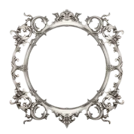 an ornate silver frame on a white background
