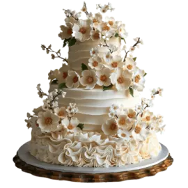 a white wedding cake with flowers on top