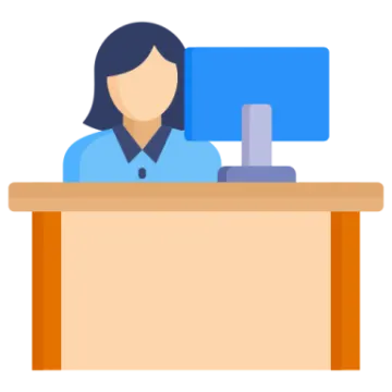 a person sitting at a desk with a computer