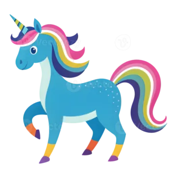 a blue unicorn with a rainbow mane on its head