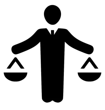 a black and white silhouette of a man holding scales