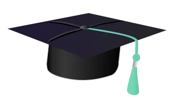 a black graduation hat with a green ta