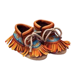 a pair of baby shoes with fringes on them