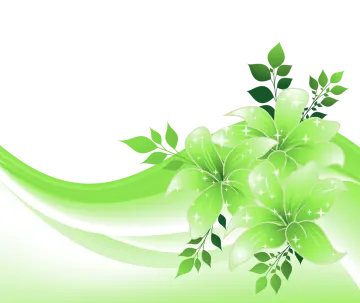 a green background with flowers and leaves