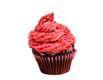 a cupcake with red frosting on top
