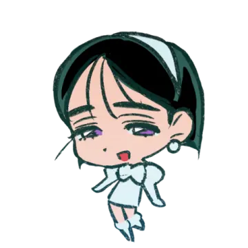 a drawing of a girl with black hair and purple eyes