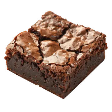 a piece of brownie on a white background