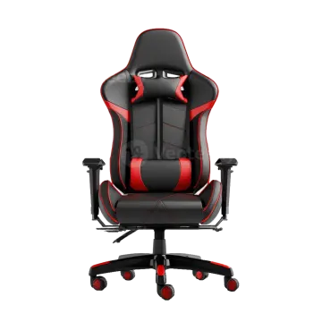 a black and red gaming chair on a white background