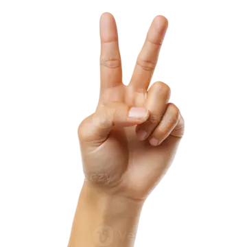 a woman's hand showing the peace sign