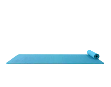 a blue yoga mat on a white background