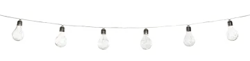 a string of light bulbs on a white background