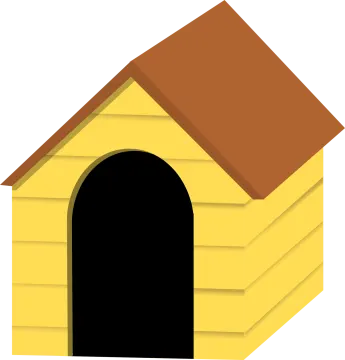 a dog house with a brown roof