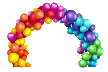 a rainbow colored balloon arch