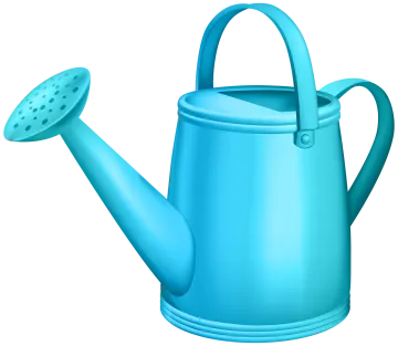 a blue watering pot with a handle