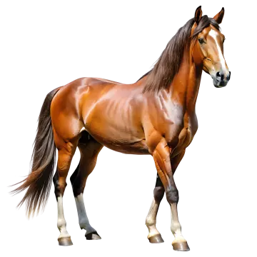 a brown horse standing on a white background