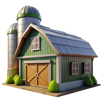 an image of a barn with a green roof