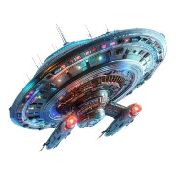 a spaceship with lights on it's side