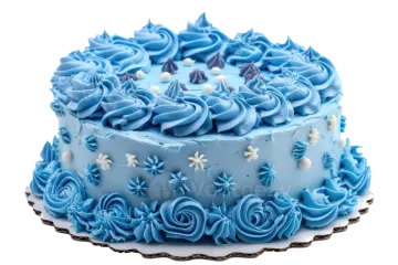 a blue cake with frosting on top