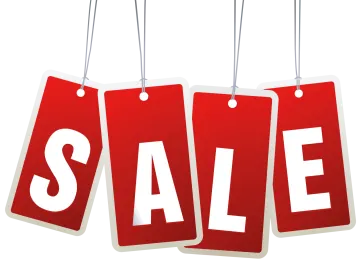 three red sale tags with the word sale on them