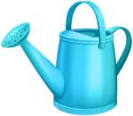a blue watering pot with a plastic handle