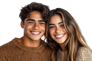 a man and woman smiling at the camera