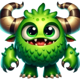 an image of a green monster with horns