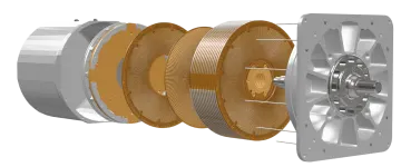a close up view of the two rotors