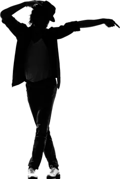 a silhouette of a man in a suit and hat