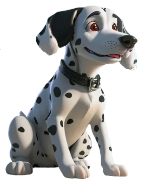 a cartoon dog sitting down on the ground