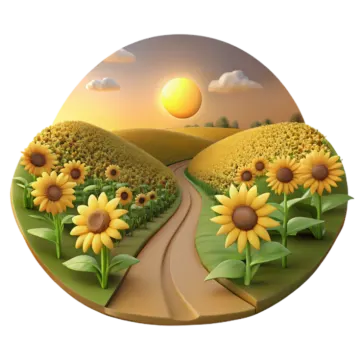 sunflowers in the middle of a road