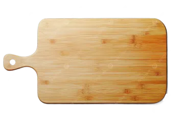 a wooden cutting board on a white background