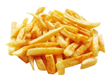 a pile of french fries on a white background