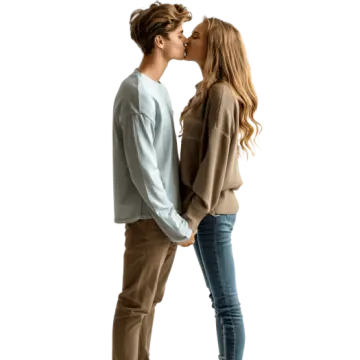 a man kissing a woman on the cheek