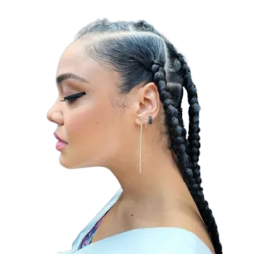 a woman with long black hair in a ponytail braid