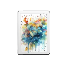 an ipad with a colorful painting on the screen