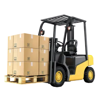 a fork truck with boxes on the back