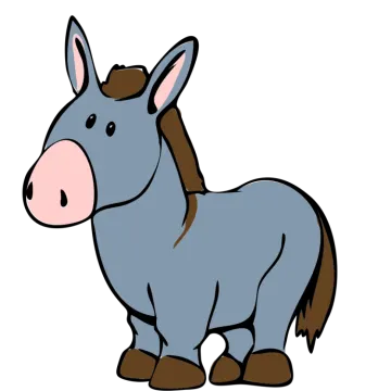 a cartoon donkey with brown and blue colors