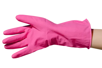 a woman's hand wearing pink gloves
