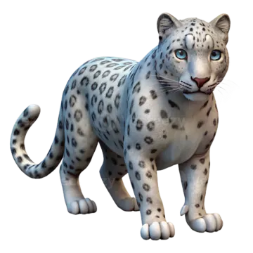 a white snow leopard with blue eyes