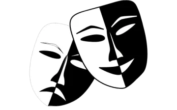 a black and white image of two masks