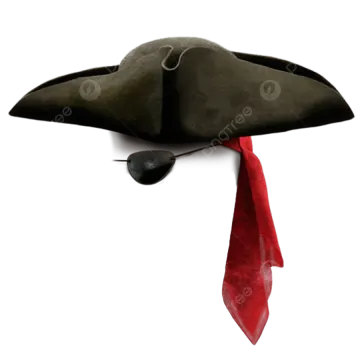 a black pirate hat with a red tie