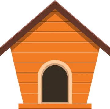 a dog house with a brown roof