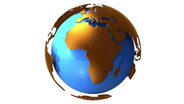 a blue and gold globe on a white background