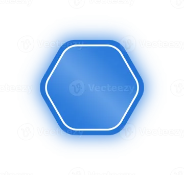 a blue hexagon icon on a white background