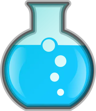 a blue flask with bubbles in it